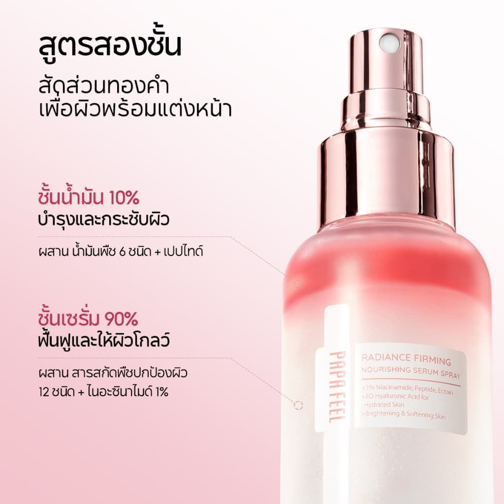 PAPA FEEL Radiance Firming Nourishing Serum Spray 100ml เติมความชุ่มชื้น · ปลอบประโลม · กระชับ · โกลว์| ก่อนและหลังแต่งหน้า | ผิวฉ่ำไม่เหนียว รูปที่ 7