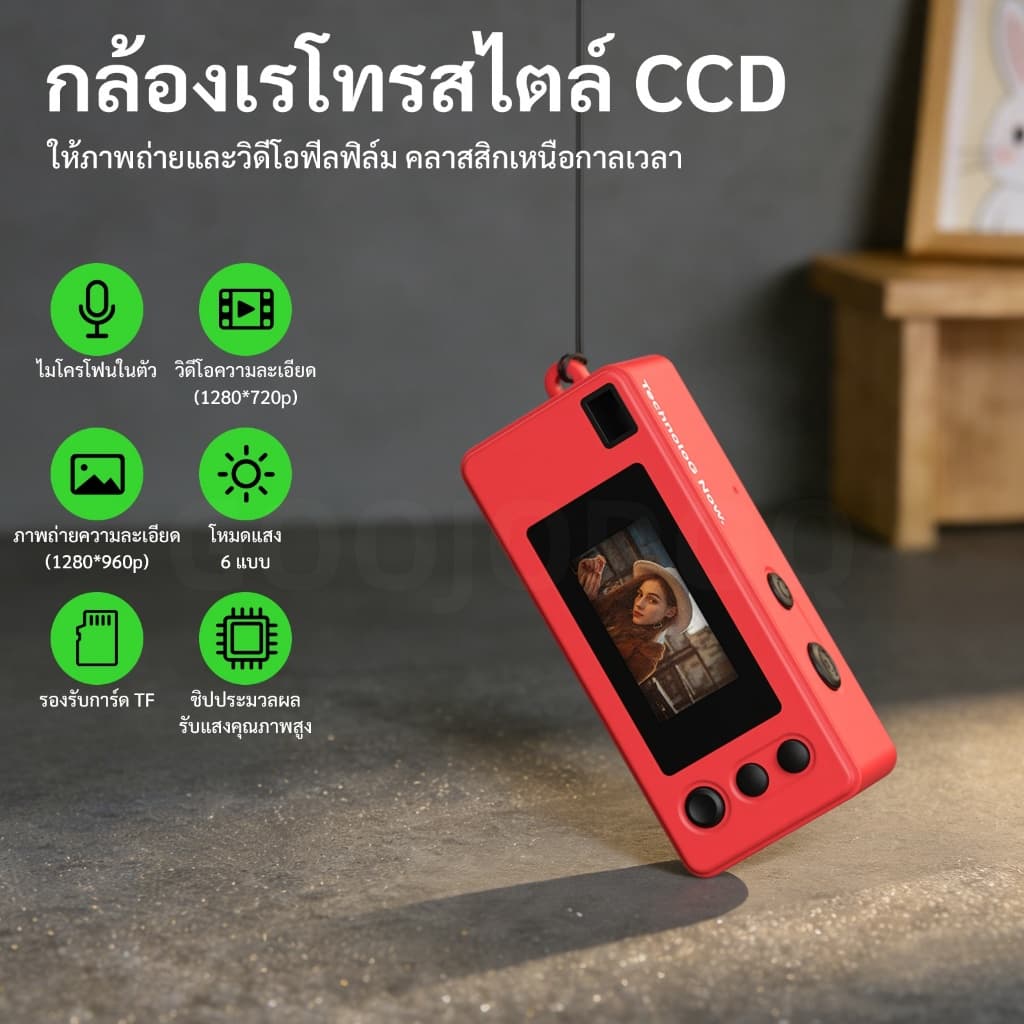 GOOJODOQ กล้องจิ๋ว กล้องดิจิตอล CCD กล้องเล็ก ย้อนยุครองรับการ์ด TF สูงสุด 32GB รูปที่ 2