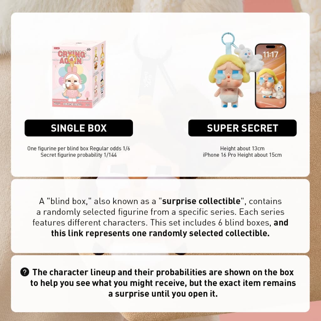 POP MART CRYBABY Crying Again Series-Vinyl Face Plush Blind Box Action Toys Figure Birthday Gift Kid Toy รูปที่ 4