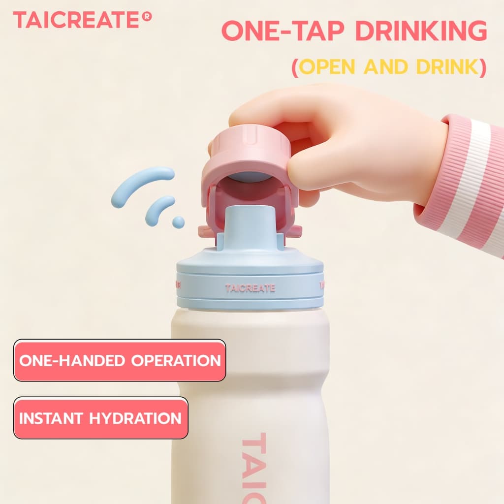 TaiCreate®ขวดน้ำสแตนเลส 630ml แก้วน้ำสแตนเลส316L ฟพกพาแก้วน้ำเก็บความเย็น พร้อมหูหิ้ว ฟางพับ ปลอดสาร BPA สไตล์โมเดิร์น กิจกรรมกลางแจ้ง รูปที่ 5