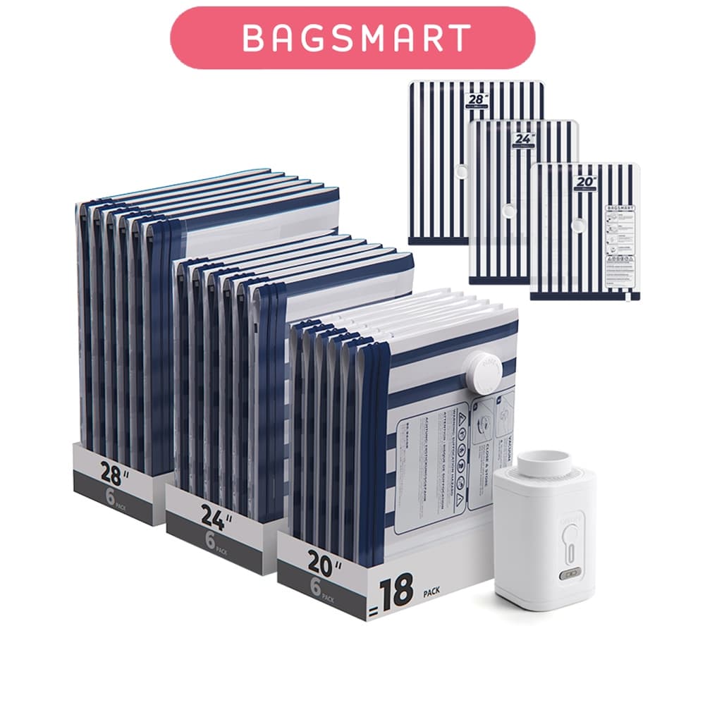 BAGSMART กระเป๋าซีลการบีบอัดสูญญากาศสำหรับการเดินทางและบ้านปั๊มอากาศชาร์จไฟได้ 18 ชุดกระเป๋าเก็บเสื้อผ้า รูปที่ 1