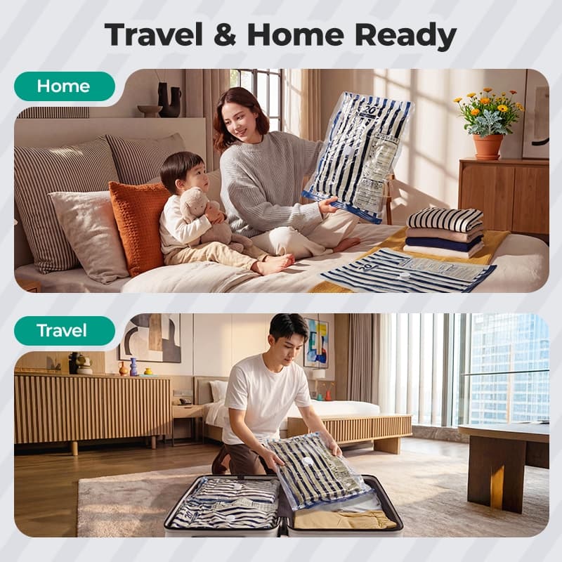 BAGSMART กระเป๋าซีลการบีบอัดสูญญากาศสำหรับการเดินทางและบ้านปั๊มอากาศชาร์จไฟได้ 18 ชุดกระเป๋าเก็บเสื้อผ้า รูปที่ 7
