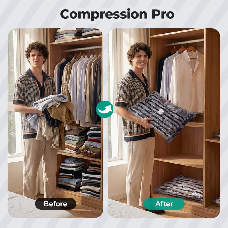 BAGSMART กระเป๋าซีลการบีบอัดสูญญากาศสำหรับการเดินทางและบ้านปั๊มอากาศชาร์จไฟได้ 18 ชุดกระเป๋าเก็บเสื้อผ้า รูปที่ 8