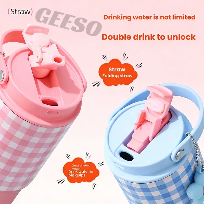 GEESO Tumbler 750ML / 25OZ Hot & Cold 316 Stainless Steel Water Bottle with Handle & Straw 手提吸管杯 รูปที่ 3