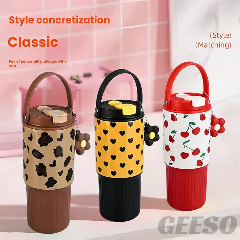 GEESO Tumbler 750ML / 25OZ Hot & Cold 316 Stainless Steel Water Bottle with Handle & Straw 手提吸管杯 รูปที่ 2