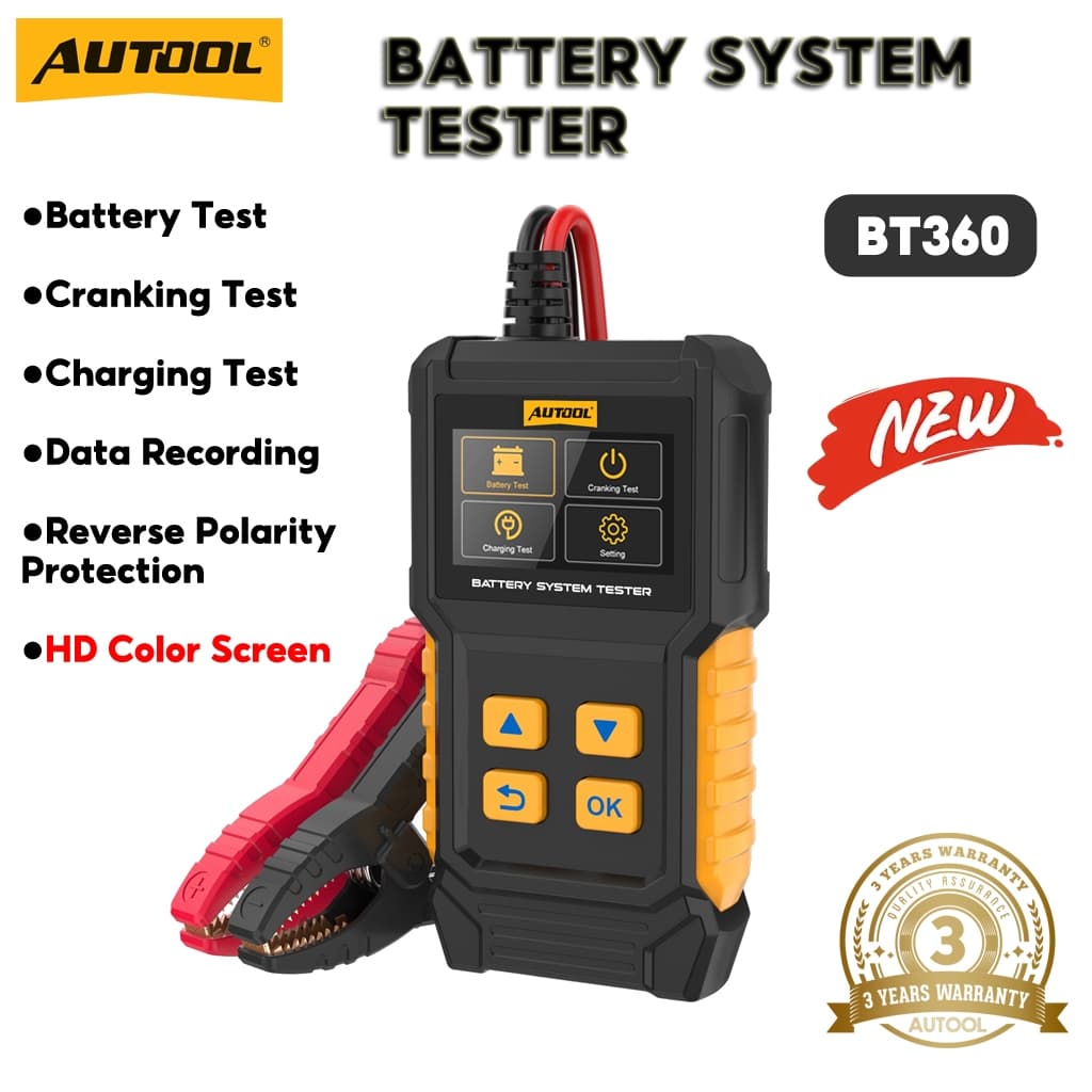 AUTOOL BT360 12V เครื่องทดสอบแบตเตอรี่รถยนต์ CCA 20-2000 การวินิจฉัยยานยนต์แบบดิจิตอลเครื่องมือสแกนการชาร์จ รูปที่ 1