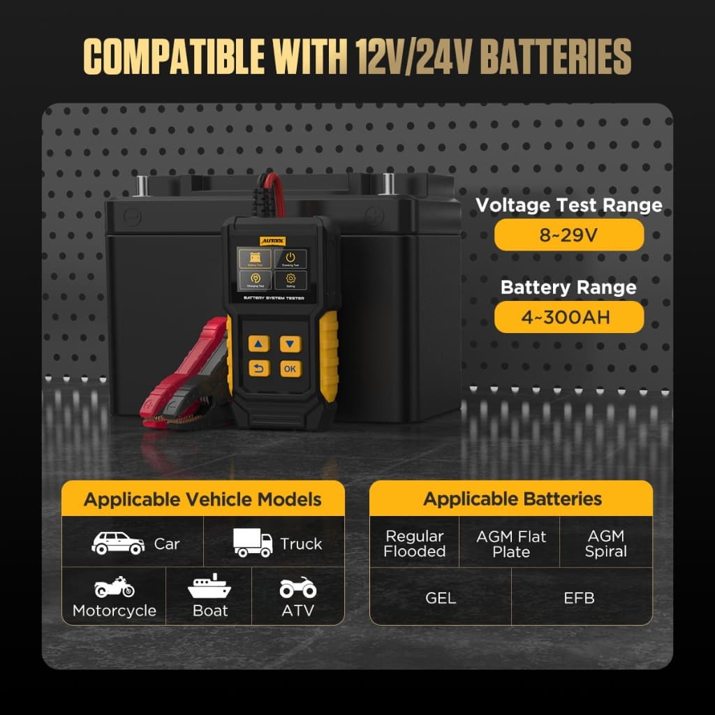 AUTOOL BT360 12V เครื่องทดสอบแบตเตอรี่รถยนต์ CCA 20-2000 การวินิจฉัยยานยนต์แบบดิจิตอลเครื่องมือสแกนการชาร์จ รูปที่ 5