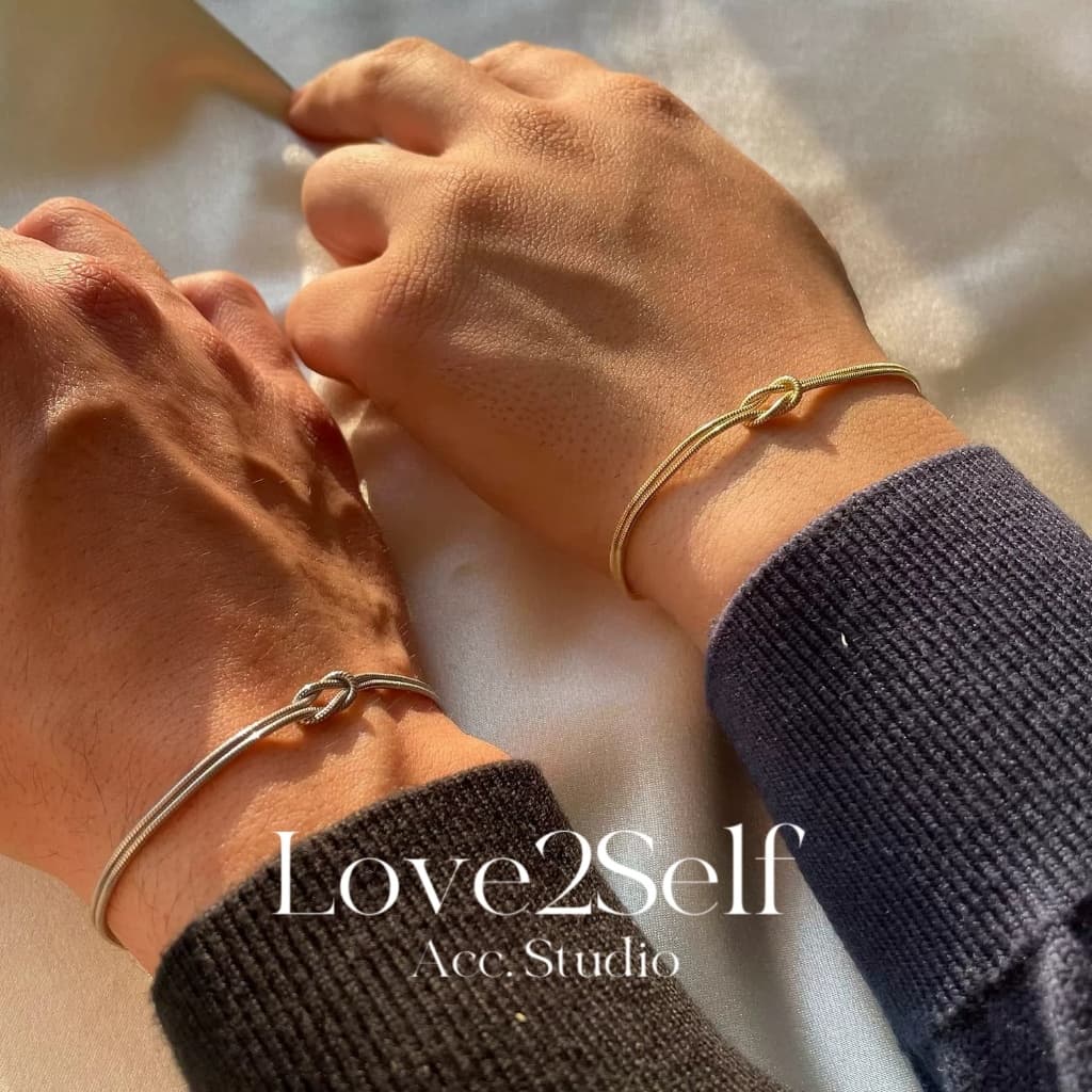 Love2Self S094 Matching Knot สร้อยข้อมือคู่สแตนเลส Minimalist 2 มม.Non Tarnish Eternal Love ของขวัญ รูปที่ 5