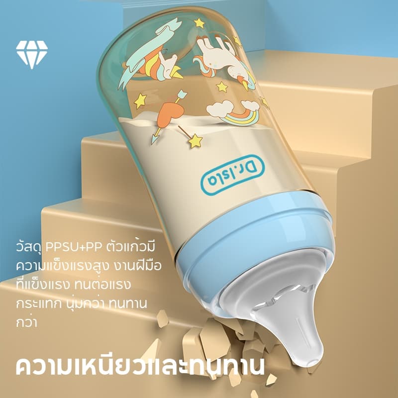 Drisla ขวดนมเด็ก PPSU 5oz/8oz ขวดนมคอกว้างสีชา ป้องกันอากาศเข้า กันสำลัก foodgrade PB01 รูปที่ 3