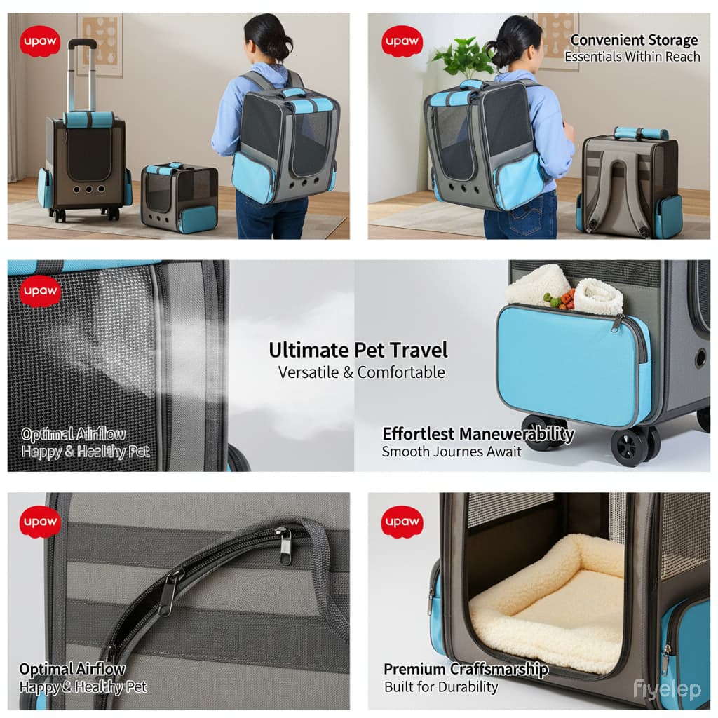 กระเป๋าแมว Upaw ที่มีพื้นที่กว้าง รถเข็นแมว ปรับใช้งานได้หลายแบบ พับเก็บง่าย ถอดล้างได้ ระบายอากาศ รูปที่ 8