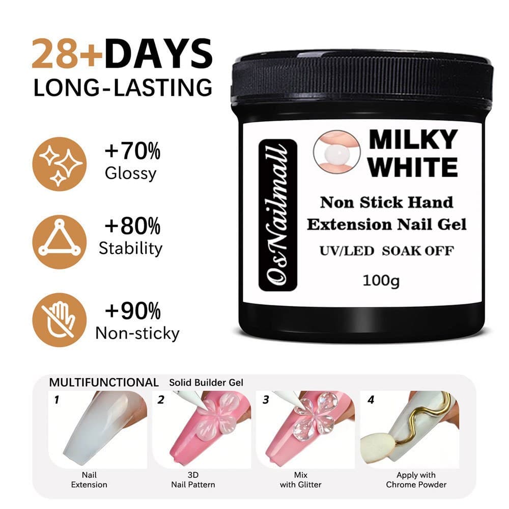 OsNailmall 100g Non Stick Hand Extension Gel ยาทาเล็บ Solid Milky Jelly Hard Gel สําหรับเล็บปลอมแกะสลักดอกไม้เล็บอะคริลิคเจล รูปที่ 7