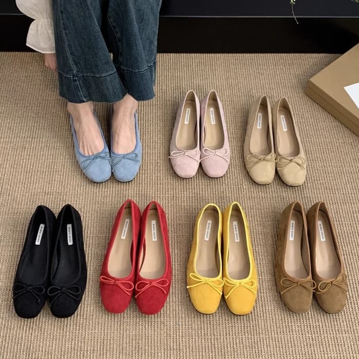 LuxLane Retro Suede Ballet Flats สําหรับผู้หญิงรอบ Toe Mary Jane ตุ๊กตารองเท้า Bowknot Soft Dress รองเท้า รูปที่ 5