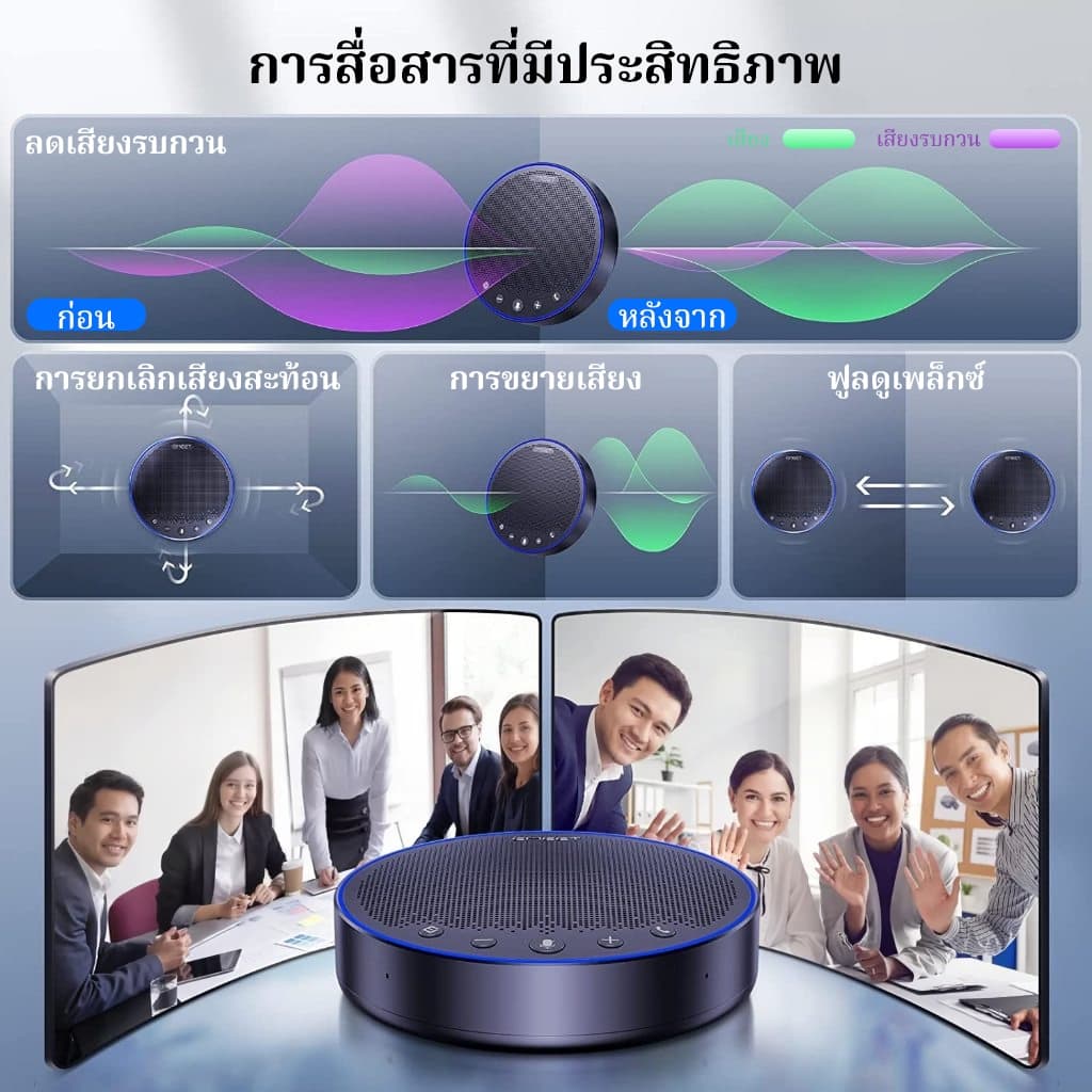 ลําโพงประชุมโทรศัพท์ Bluetooth EMEET M3 Zoom Certified 360°ลําโพงบลูทูธ เพื่อรับเสียงสําหรับทีมซูม รูปที่ 2