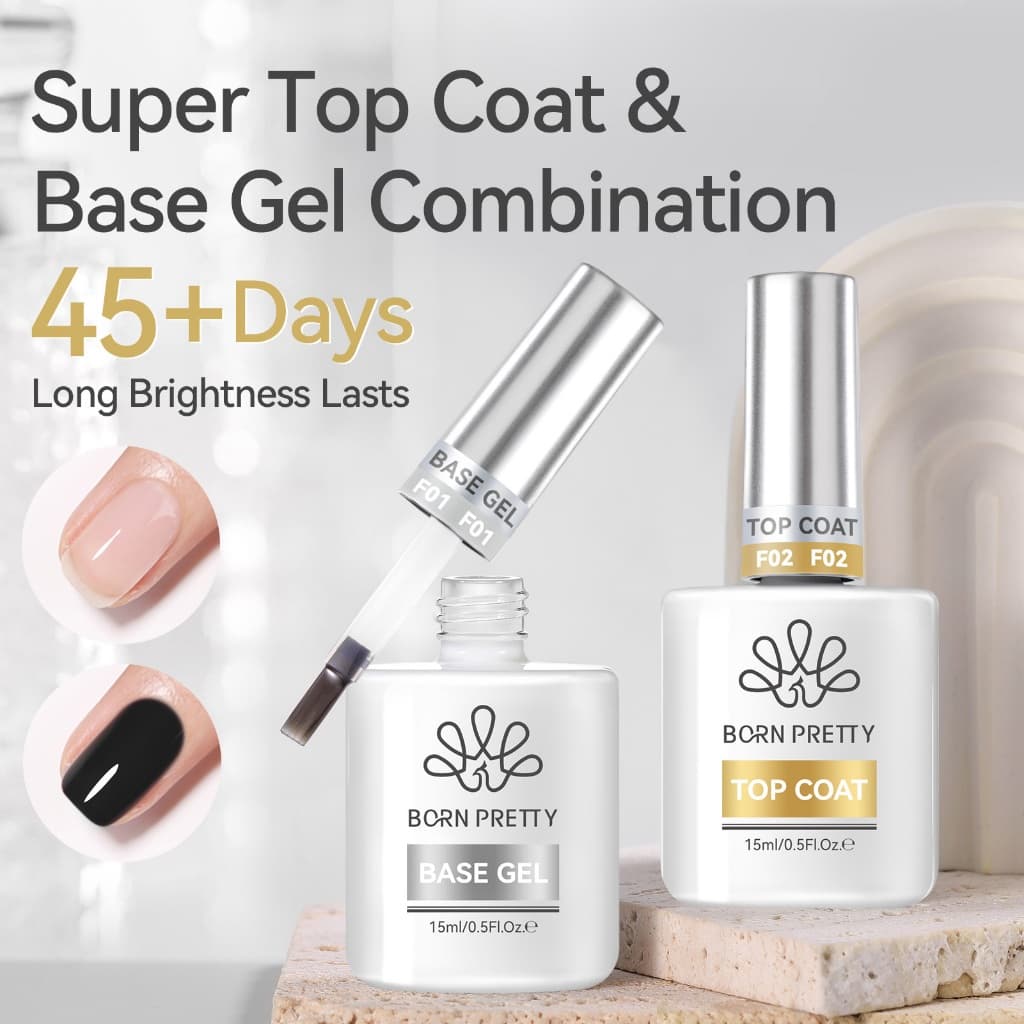 BORN PRETTY Gel Nail Polish Super Top Coat Base Gel Set ชุดเพ้นท์เล็บติดทนนาน 15ml รูปที่ 2