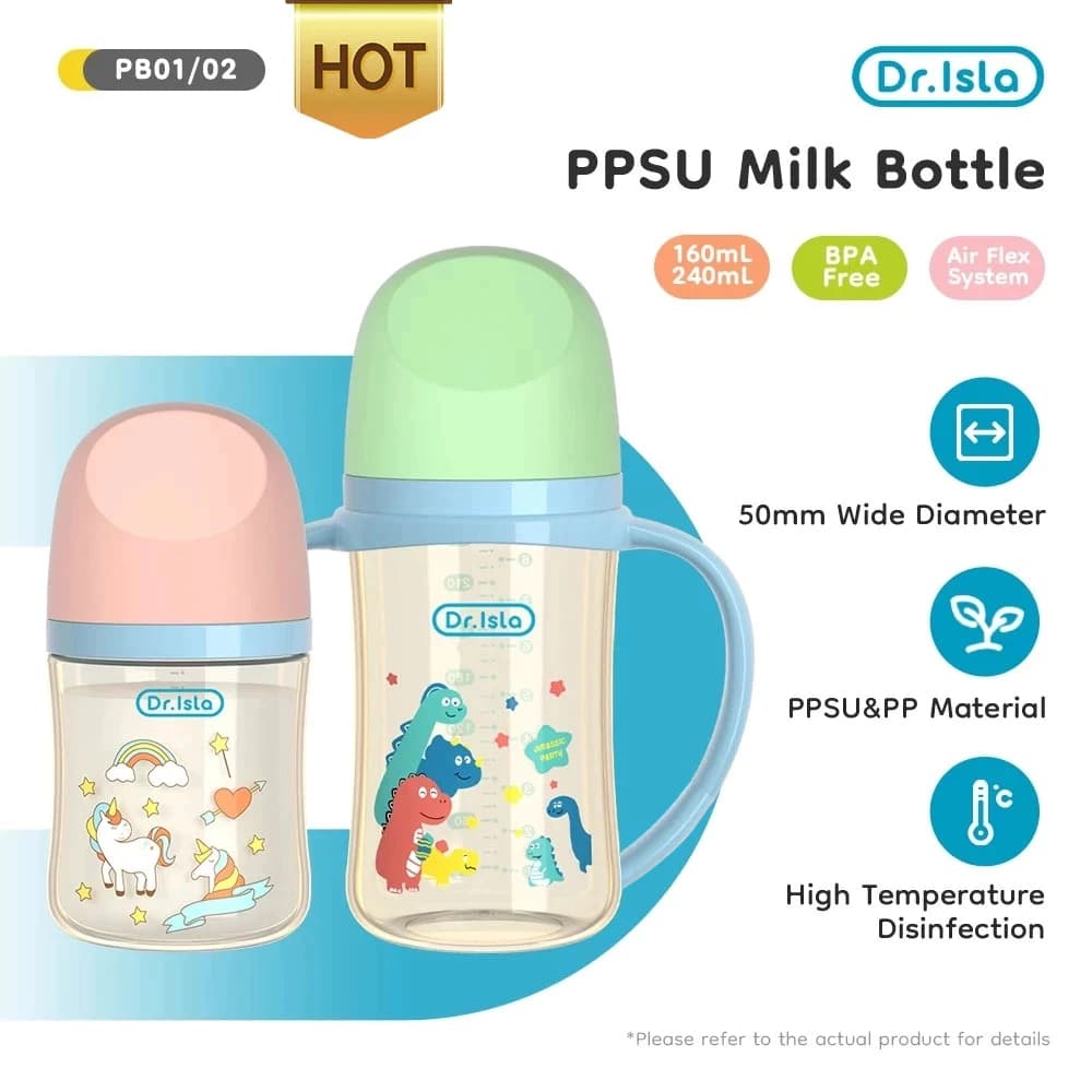 Drisla ขวดนมเด็ก PPSU 5oz/8oz ขวดนมคอกว้างสีชา ป้องกันอากาศเข้า กันสำลัก foodgrade PB01 รูปที่ 1