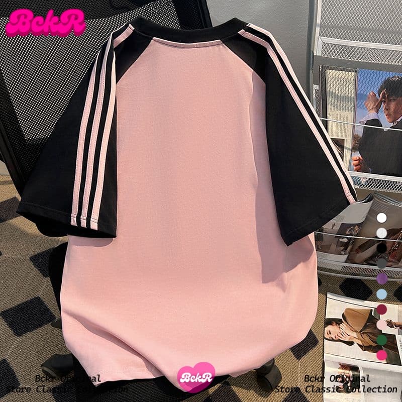 BCKR ลายสามแถบ ดีไซน์ตัดสี ลายแมวน้อย เสื้อผญ เสื้oversize คอกลม เสื้อYG732 รูปที่ 2
