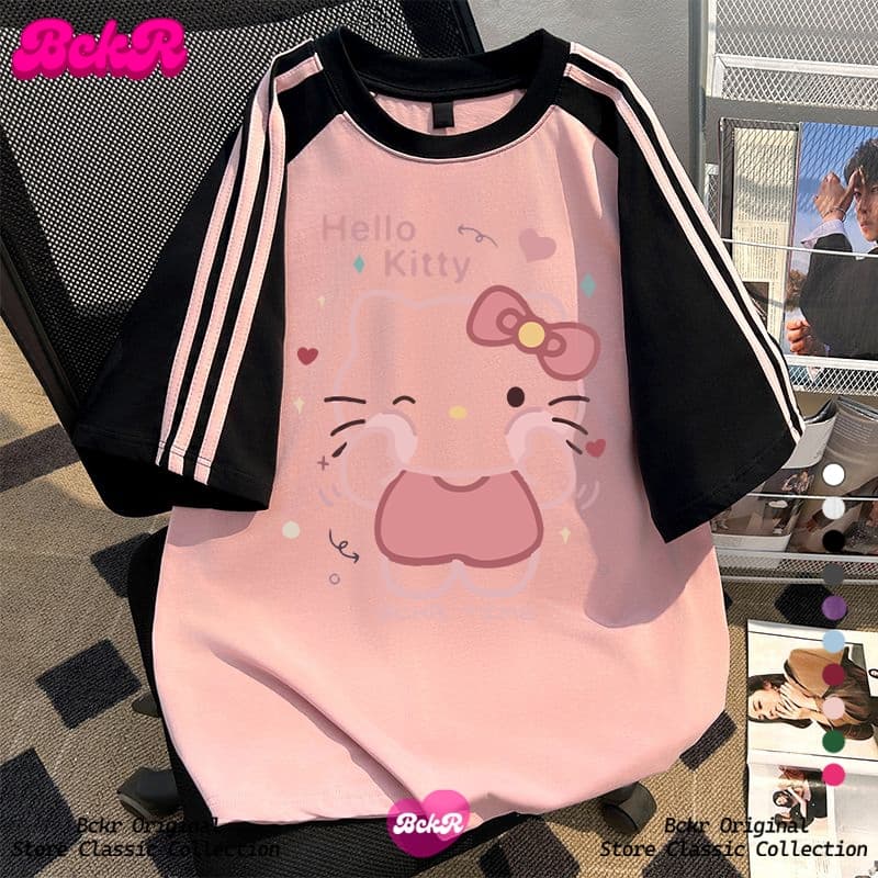 BCKR ลายสามแถบ ดีไซน์ตัดสี ลายแมวน้อย เสื้อผญ เสื้oversize คอกลม เสื้อYG732 รูปที่ 1