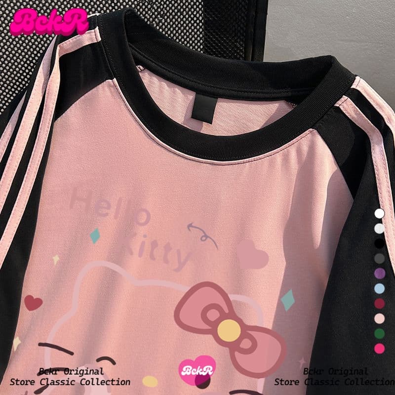 BCKR ลายสามแถบ ดีไซน์ตัดสี ลายแมวน้อย เสื้อผญ เสื้oversize คอกลม เสื้อYG732 รูปที่ 3