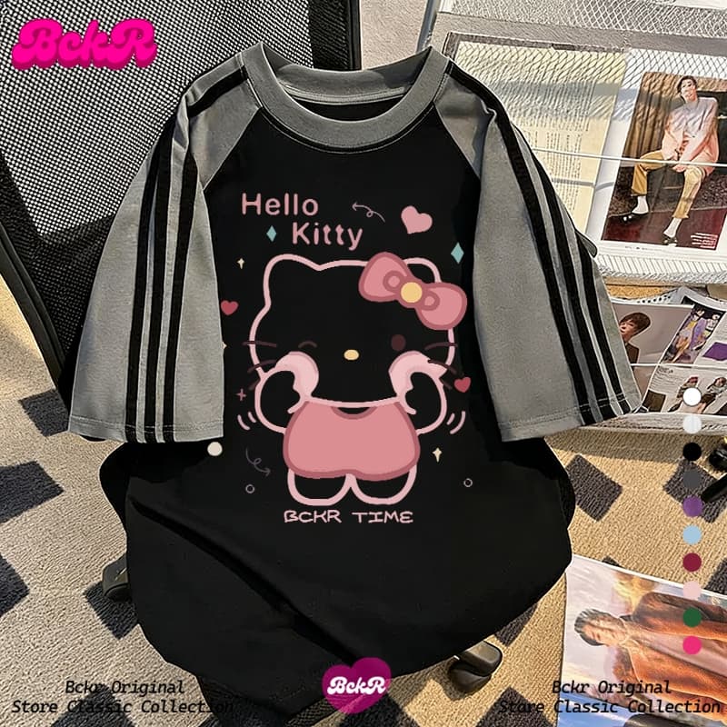 BCKR ลายสามแถบ ดีไซน์ตัดสี ลายแมวน้อย เสื้อผญ เสื้oversize คอกลม เสื้อYG732 รูปที่ 4
