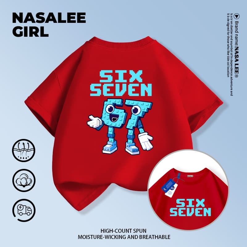 ส่งของในวันเดียวกัน เสื้อยืดผ้าฝ้ายเด็ก NASA สีดำ ลาย sixseven แฟชั่นจากต่างประเทศ ทรงหลวม รูปที่ 6