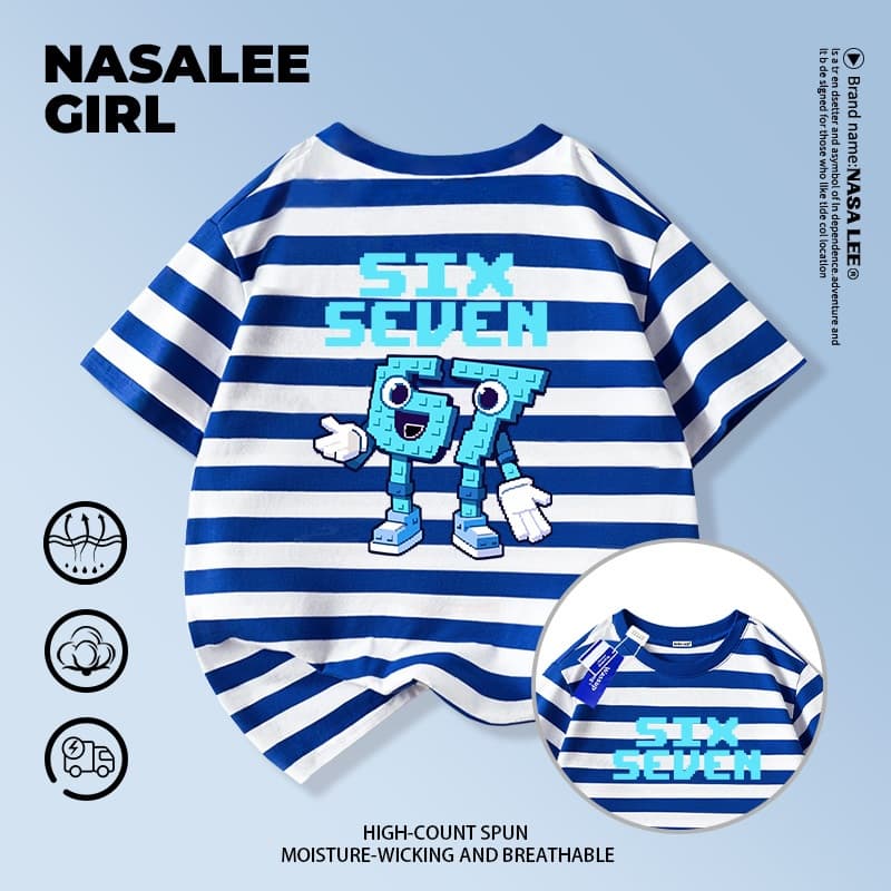 ส่งของในวันเดียวกัน เสื้อยืดผ้าฝ้ายเด็ก NASA สีดำ ลาย sixseven แฟชั่นจากต่างประเทศ ทรงหลวม รูปที่ 8