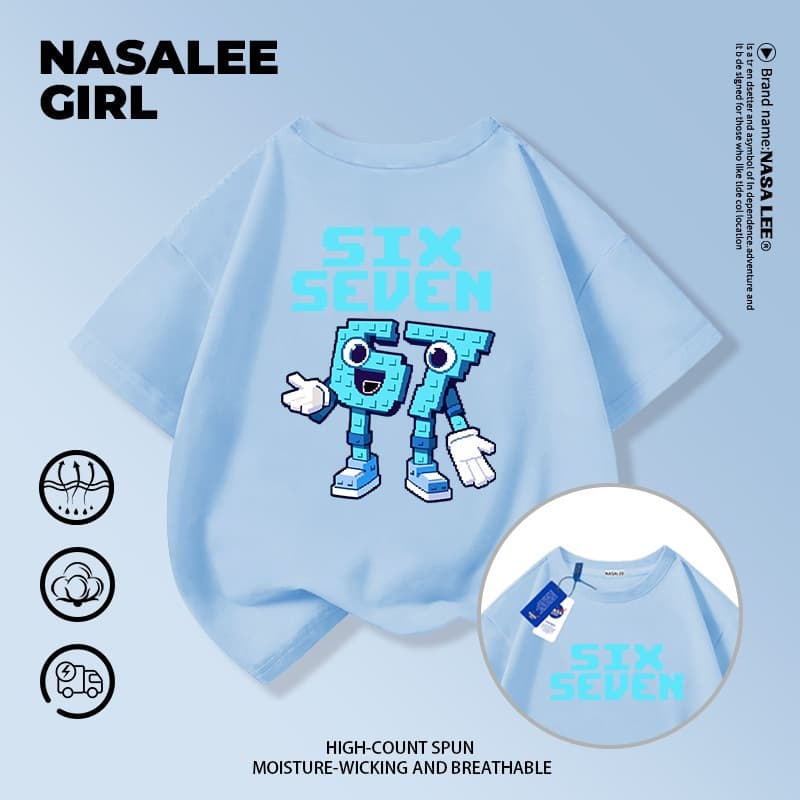 ส่งของในวันเดียวกัน เสื้อยืดผ้าฝ้ายเด็ก NASA สีดำ ลาย sixseven แฟชั่นจากต่างประเทศ ทรงหลวม รูปที่ 9