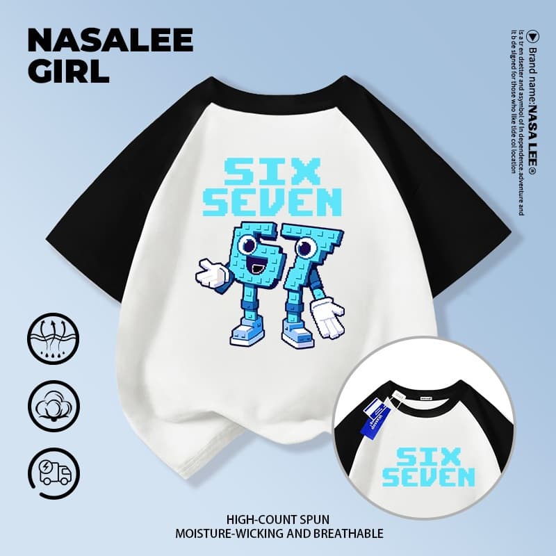 ส่งของในวันเดียวกัน เสื้อยืดผ้าฝ้ายเด็ก NASA สีดำ ลาย sixseven แฟชั่นจากต่างประเทศ ทรงหลวม รูปที่ 5