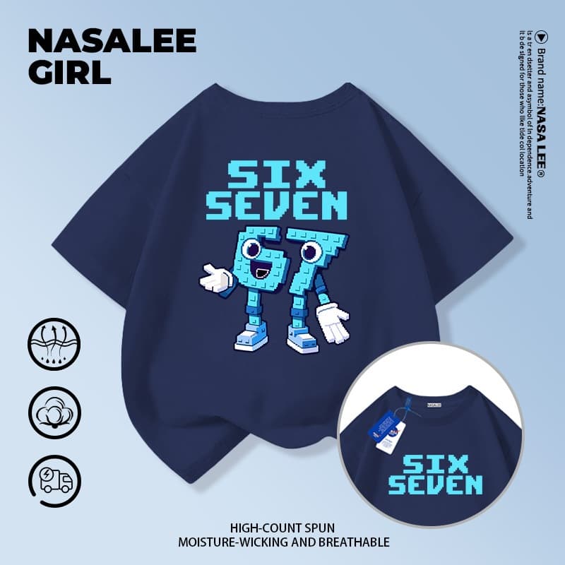 ส่งของในวันเดียวกัน เสื้อยืดผ้าฝ้ายเด็ก NASA สีดำ ลาย sixseven แฟชั่นจากต่างประเทศ ทรงหลวม รูปที่ 2