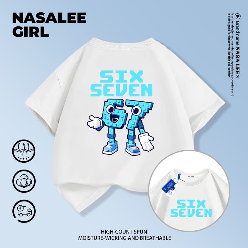 ส่งของในวันเดียวกัน เสื้อยืดผ้าฝ้ายเด็ก NASA สีดำ ลาย sixseven แฟชั่นจากต่างประเทศ ทรงหลวม รูปที่ 3