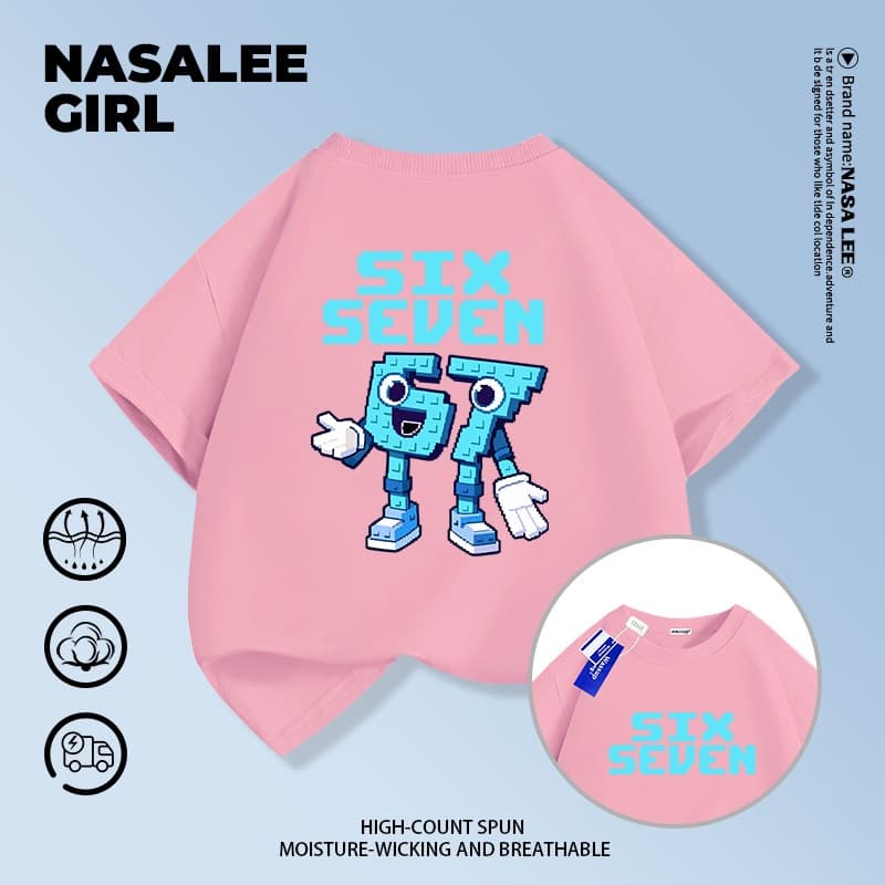 ส่งของในวันเดียวกัน เสื้อยืดผ้าฝ้ายเด็ก NASA สีดำ ลาย sixseven แฟชั่นจากต่างประเทศ ทรงหลวม รูปที่ 4