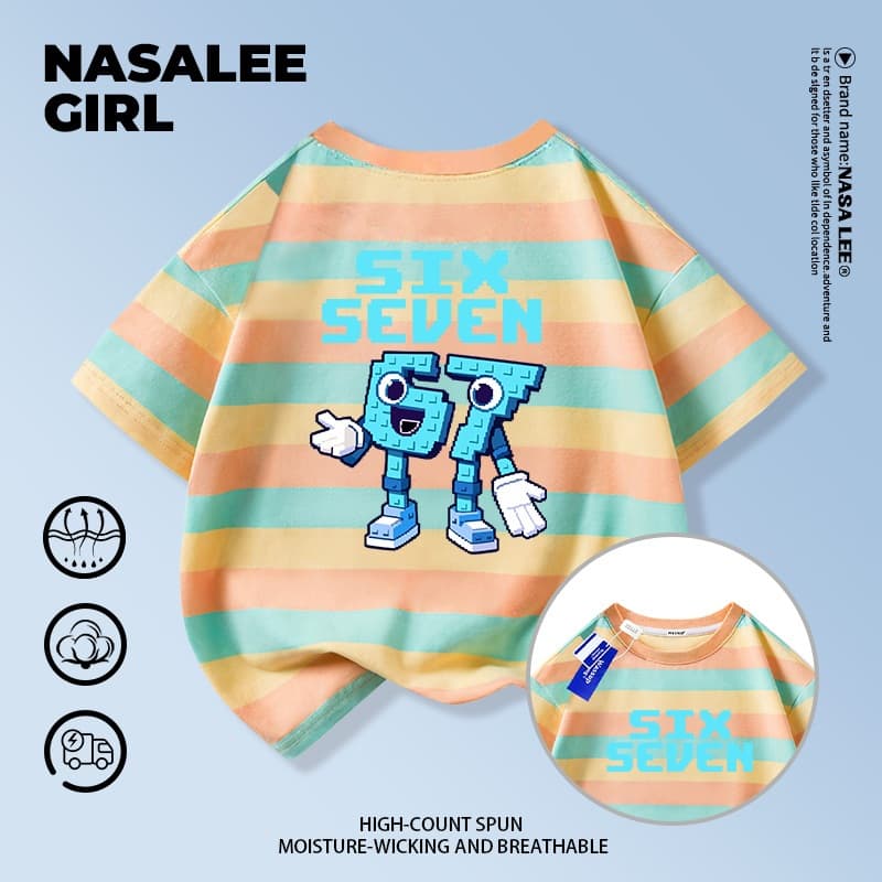 ส่งของในวันเดียวกัน เสื้อยืดผ้าฝ้ายเด็ก NASA สีดำ ลาย sixseven แฟชั่นจากต่างประเทศ ทรงหลวม รูปที่ 7