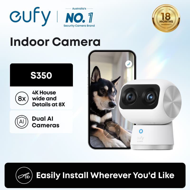 ANKER eufy Security โดยกล้องในร่ม Anker S350, กล้องวงจรปิดความปลอดภัย 4K UHD พร้อม 360° ซูม Pan-Tilt 8X, AI Tracking Wifi Dual Cam, จอภาพสัตว์เลี้ยง/เด็ก, การมองเห็นได้ในเวลากลางคืน, เสียง 2 ทาง รูปที่ 7