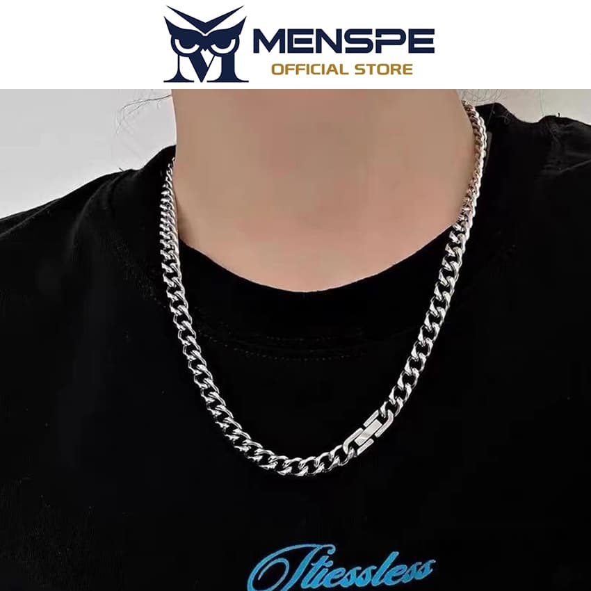 MENSPE สร้อยคอมาลัยแบบโซ่เงินสแตนเลส สเเพรดเมอร์ สำหรับคนรักแฟชั่น พร้อมหัวเข็มขัดเรียบง่าย เป็นของขวัญที่ลงตัว รูปที่ 4