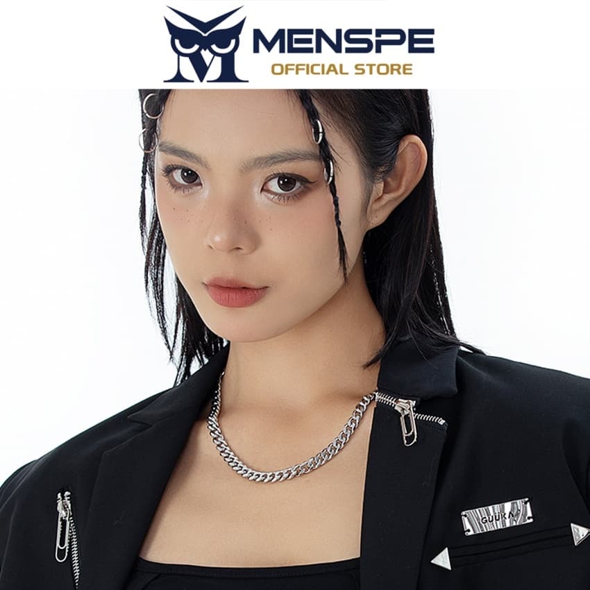 MENSPE สร้อยคอมาลัยแบบโซ่เงินสแตนเลส สเเพรดเมอร์ สำหรับคนรักแฟชั่น พร้อมหัวเข็มขัดเรียบง่าย เป็นของขวัญที่ลงตัว รูปที่ 5