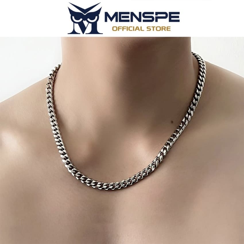 MENSPE สร้อยคอมาลัยแบบโซ่เงินสแตนเลส สเเพรดเมอร์ สำหรับคนรักแฟชั่น พร้อมหัวเข็มขัดเรียบง่าย เป็นของขวัญที่ลงตัว รูปที่ 3