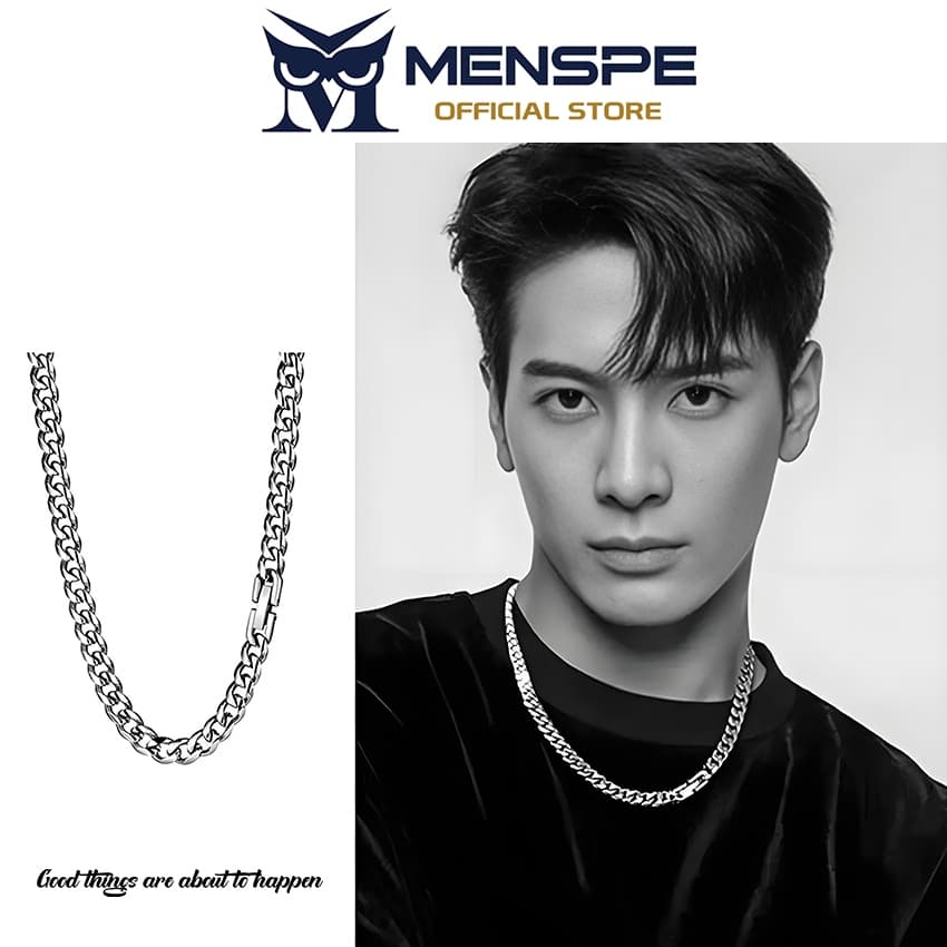 MENSPE สร้อยคอมาลัยแบบโซ่เงินสแตนเลส สเเพรดเมอร์ สำหรับคนรักแฟชั่น พร้อมหัวเข็มขัดเรียบง่าย เป็นของขวัญที่ลงตัว รูปที่ 1