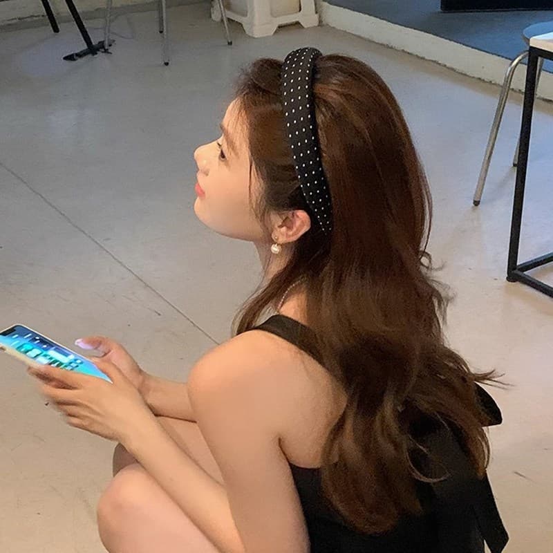 ที่คาดผมปีกกว้าง สไตล์ polka dot สีดำและขาว สำหรับสาวๆ เสริมความงามด้วยเข็มขัดผมHairpin Headwear รูปที่ 3