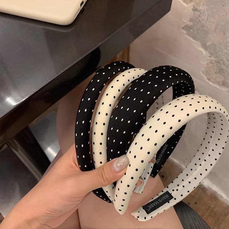ที่คาดผมปีกกว้าง สไตล์ polka dot สีดำและขาว สำหรับสาวๆ เสริมความงามด้วยเข็มขัดผมHairpin Headwear รูปที่ 1