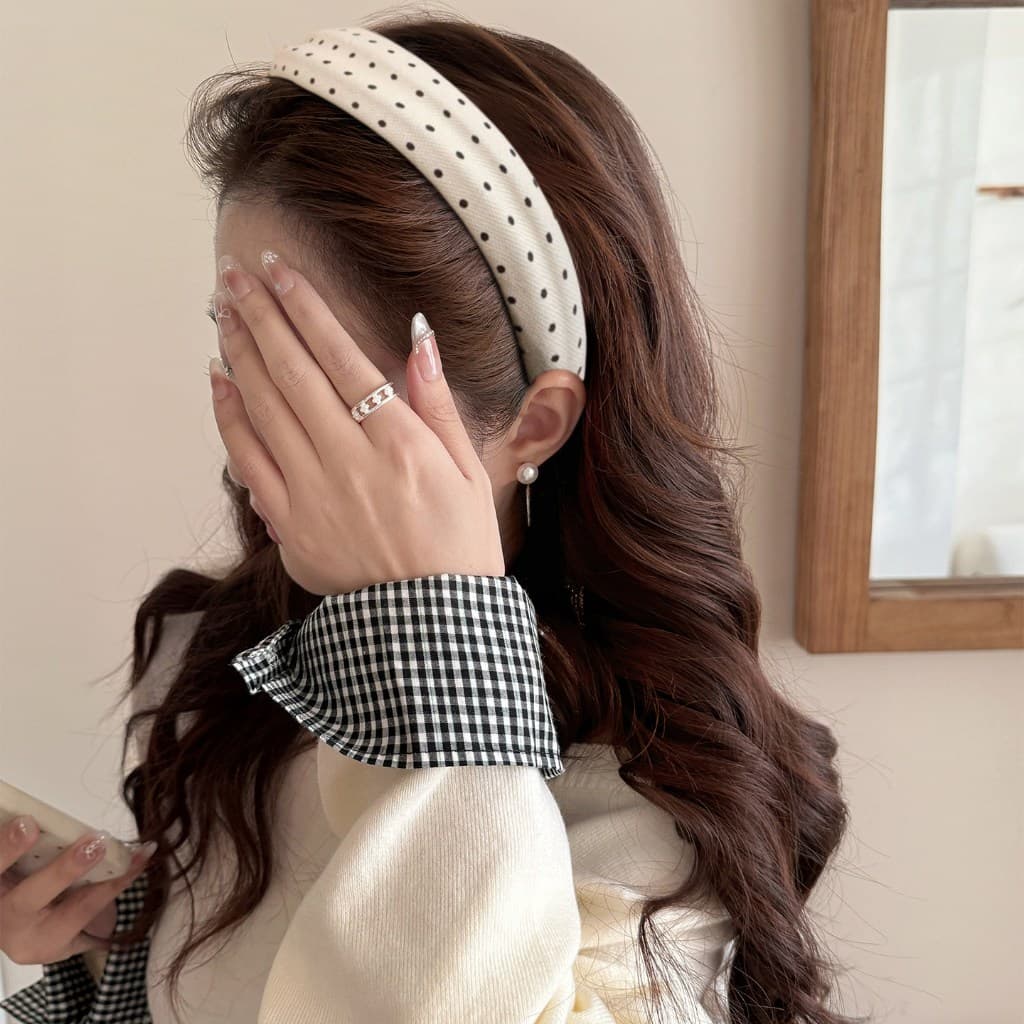 ที่คาดผมปีกกว้าง สไตล์ polka dot สีดำและขาว สำหรับสาวๆ เสริมความงามด้วยเข็มขัดผมHairpin Headwear รูปที่ 5