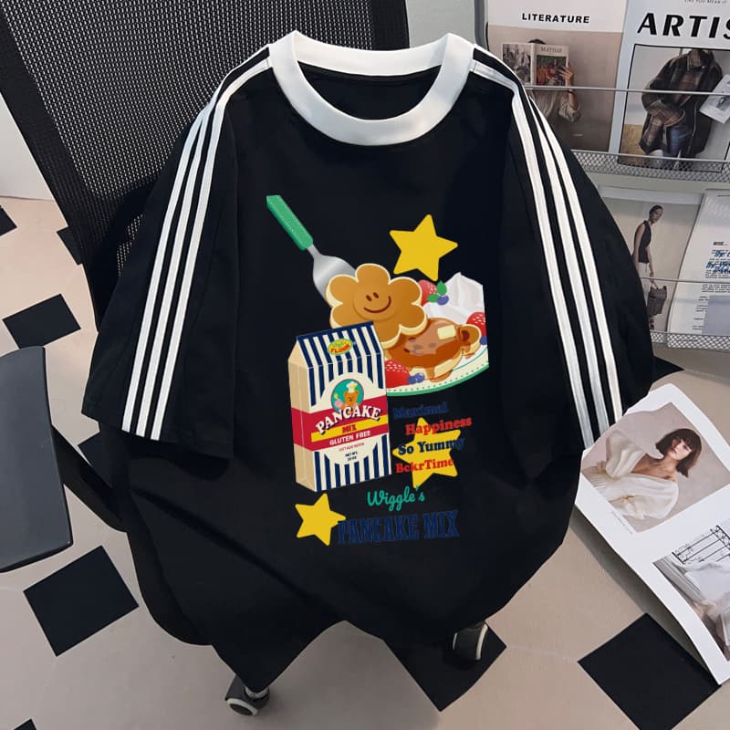 NFV สไตล์เกาหลีเสื้อยืด oversize ใส่สบาย ลวดลายเค้กการ์ตูน ระบายอากาศ ผ้าฝ้าย YG3525 รูปที่ 3
