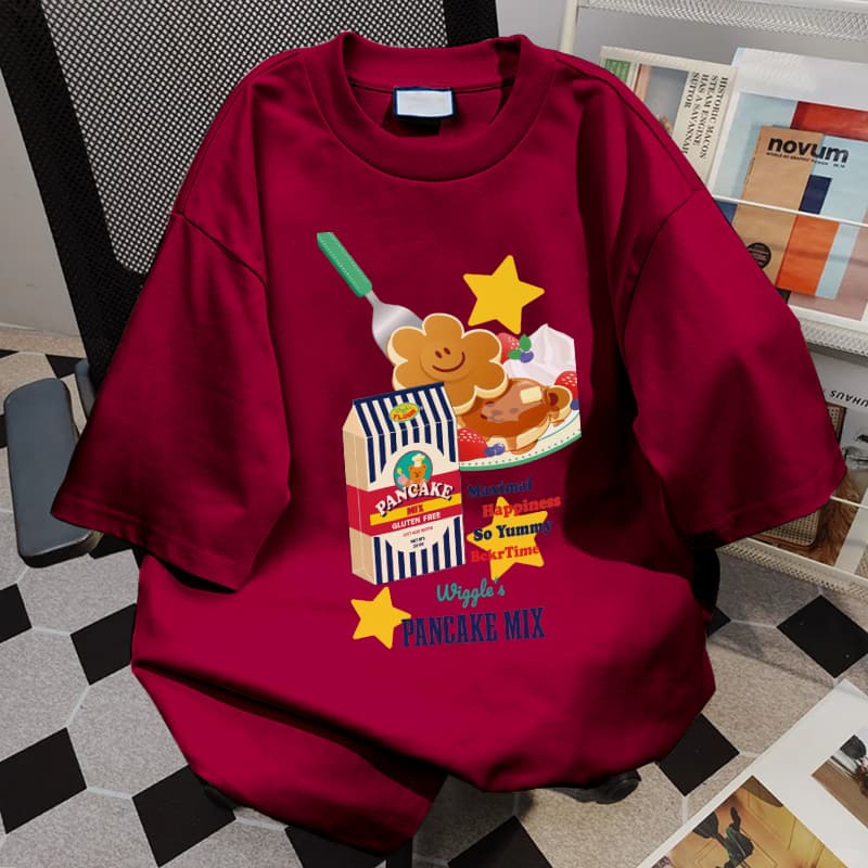 NFV สไตล์เกาหลีเสื้อยืด oversize ใส่สบาย ลวดลายเค้กการ์ตูน ระบายอากาศ ผ้าฝ้าย YG3525 รูปที่ 5