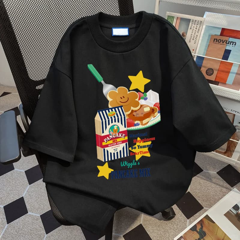 NFV สไตล์เกาหลีเสื้อยืด oversize ใส่สบาย ลวดลายเค้กการ์ตูน ระบายอากาศ ผ้าฝ้าย YG3525 รูปที่ 4