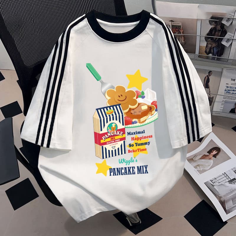 NFV สไตล์เกาหลีเสื้อยืด oversize ใส่สบาย ลวดลายเค้กการ์ตูน ระบายอากาศ ผ้าฝ้าย YG3525 รูปที่ 2