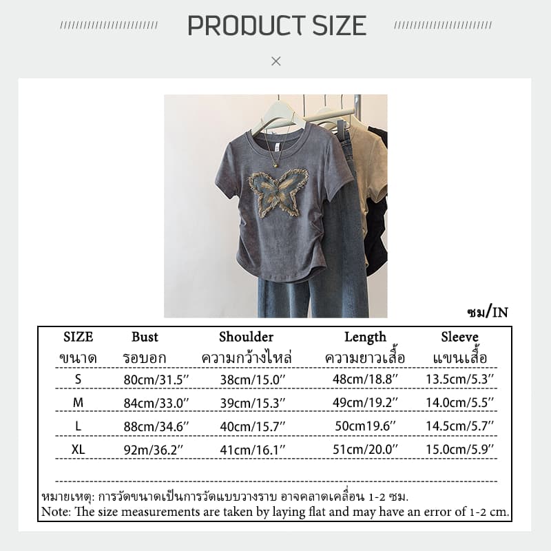 เสื้อยืดแขนสั้นลายจีบแบบเกาหลี,เสื้อยืดผู้หญิง คอกลม เข้ารูป ใส่สบาย รูปที่ 2
