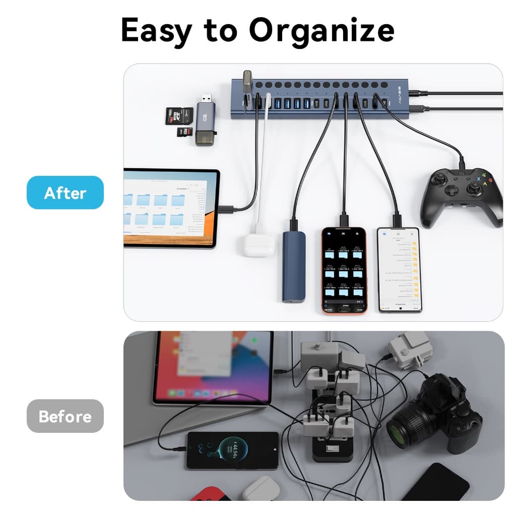 ACASIS 16 พอร์ต 10Gpbs USB3.2 Hub 8 * USB-A & 8 * USB-C 3.2 HUB รองรับ BC1.2 ชาร์จ 12V8A อะแดปเตอร์อลูมิเนียม Type-C Splitter สําหรับ Macbook อุปกรณ์เสริมเดสก์ท็อป รูปที่ 4