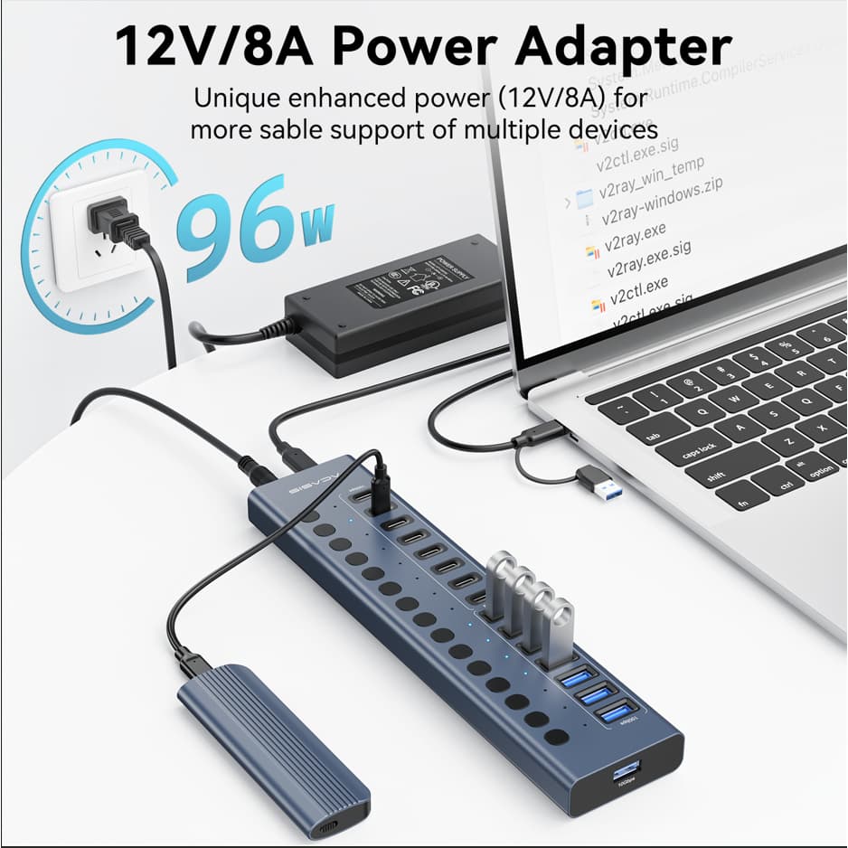 ACASIS 16 พอร์ต 10Gpbs USB3.2 Hub 8 * USB-A & 8 * USB-C 3.2 HUB รองรับ BC1.2 ชาร์จ 12V8A อะแดปเตอร์อลูมิเนียม Type-C Splitter สําหรับ Macbook อุปกรณ์เสริมเดสก์ท็อป รูปที่ 5