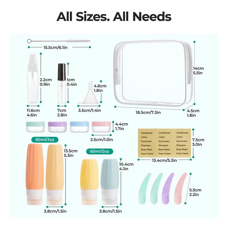 BAGSMART 18 Pack Set Travel Storage Bag for Toiletries, TSA Leakproof Silicone Containers Bottles for Shampoo Cosmetics รูปที่ 2
