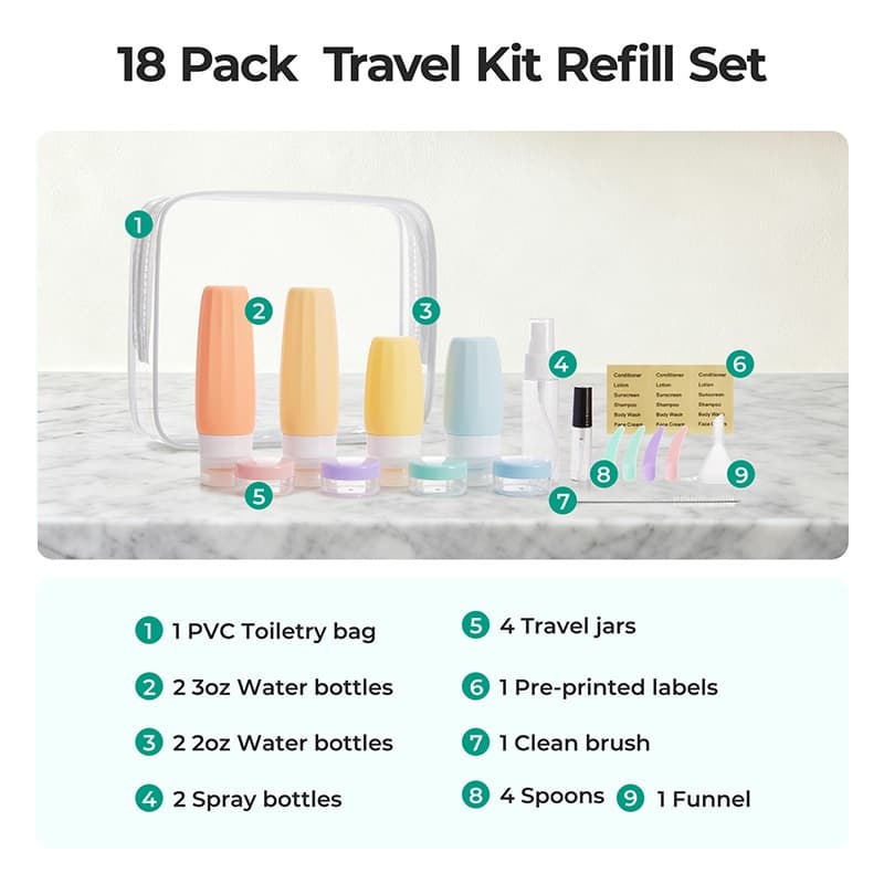 BAGSMART 18 Pack Set Travel Storage Bag for Toiletries, TSA Leakproof Silicone Containers Bottles for Shampoo Cosmetics รูปที่ 3