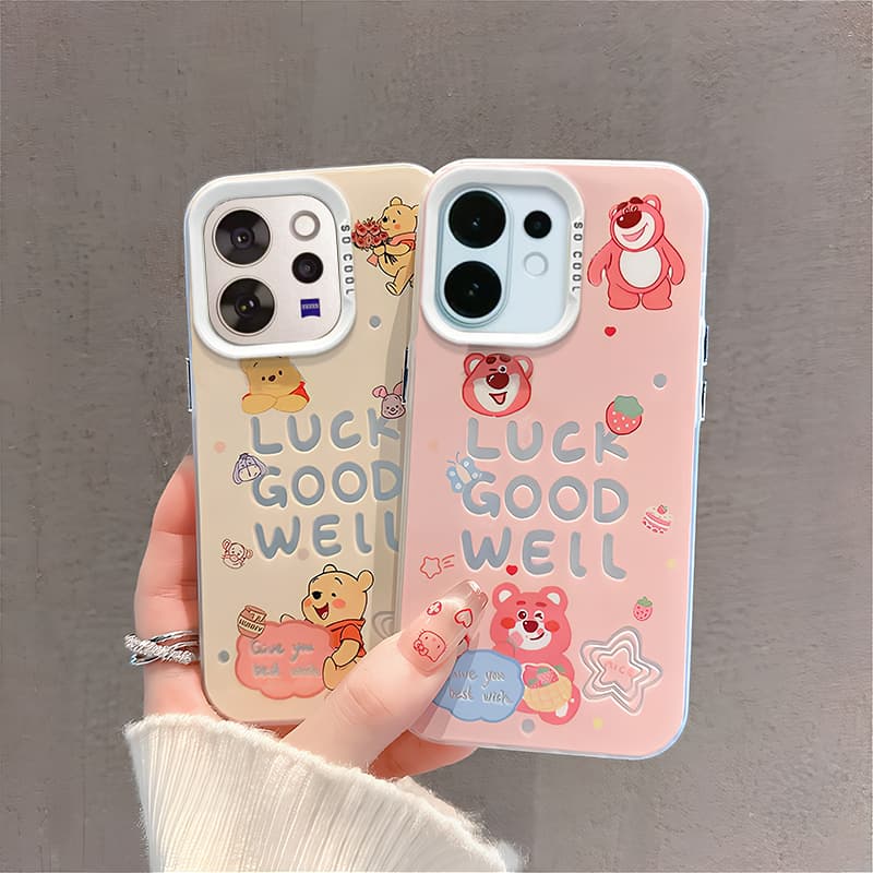 เคส Vivo V60 V70 FE V50 V40 V50 Lite V30 Y200 V29 5G เคส Vivo V40 V30 Pro Case เคสกันกระแทก Winnie the Pooh และ Lotso Bear เคสหรูหรา ชุบปุ่มแข็ง เคลือบด้าน เคสสําหรับผู้หญิงและผู้ชาย รูปที่ 3