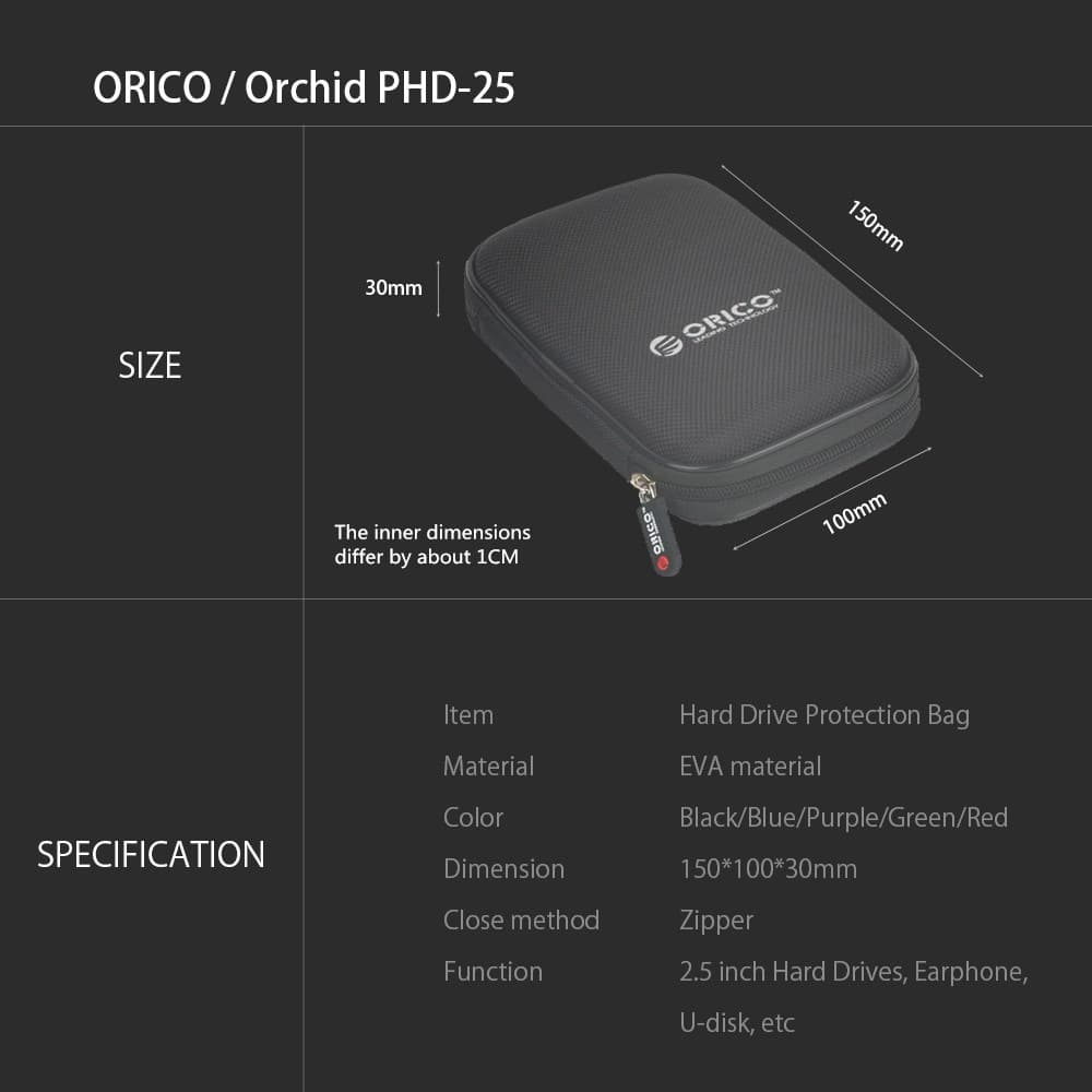 ORICO กระเป๋าป้องกันฮาร์ดไดรฟ์สําหรับ 2.5 นิ้ว HDD/SSD กระเป๋าเก็บของแบบพกพา รูปที่ 7
